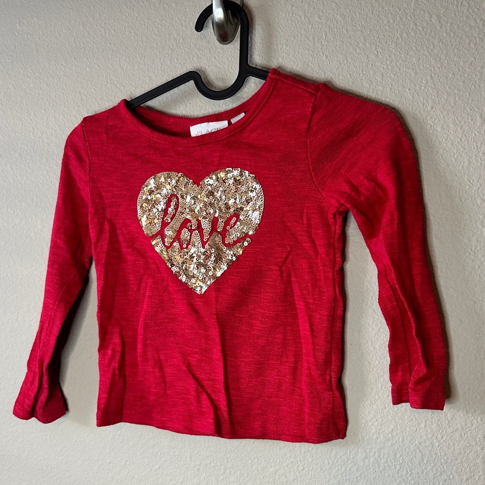 Children’s Place | Red Long Sleeve Gold Sequin Heart Tee shirt long sleeve 4T